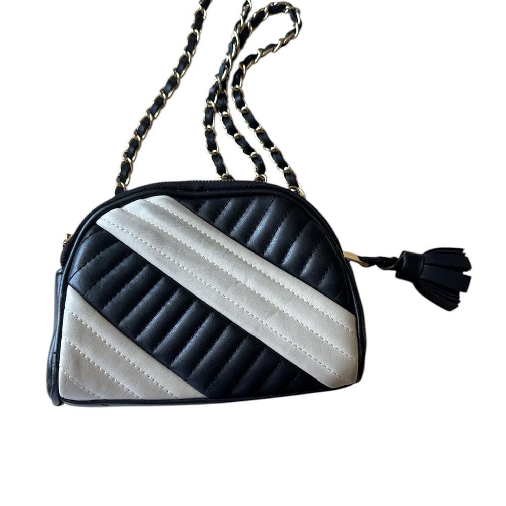 Zara Black and White Crossbody Bag with Chain Strap